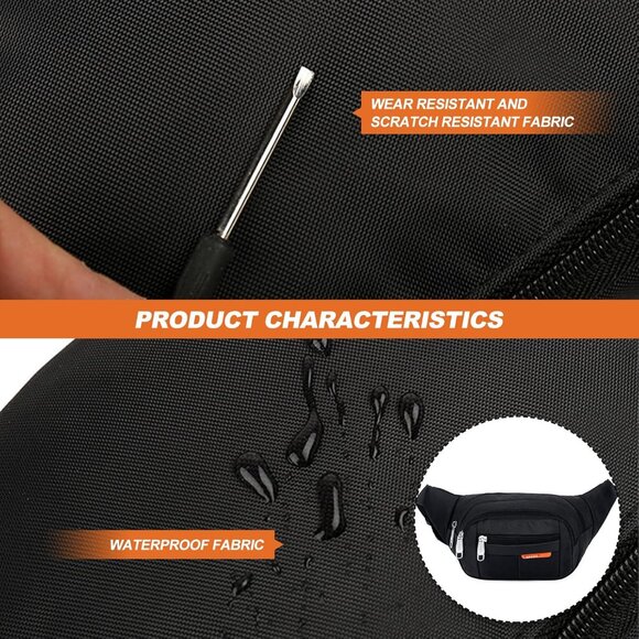 Fanny Pack,Black Belt Crossbody Bag for Men /women Waist Pack with 4 Zipper Pock - Picture 7 of 9